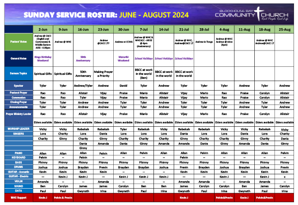 Sunday Service Roster Jun-Aug2024